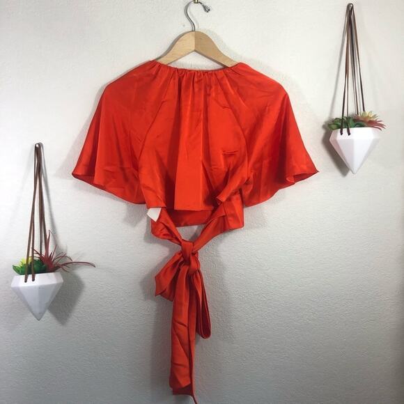 Diane Von Furstenburg orange satin plunge wrap crop blouse ASO Camilla Cabello - Picture 7 of 8